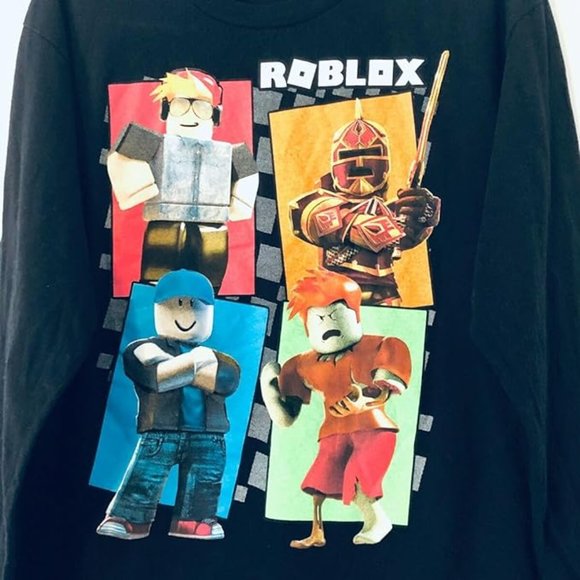 Roblox Youth Boys Cute Character 4 Square Black Long Sleeve Shirt New - Picture 2 of 4
